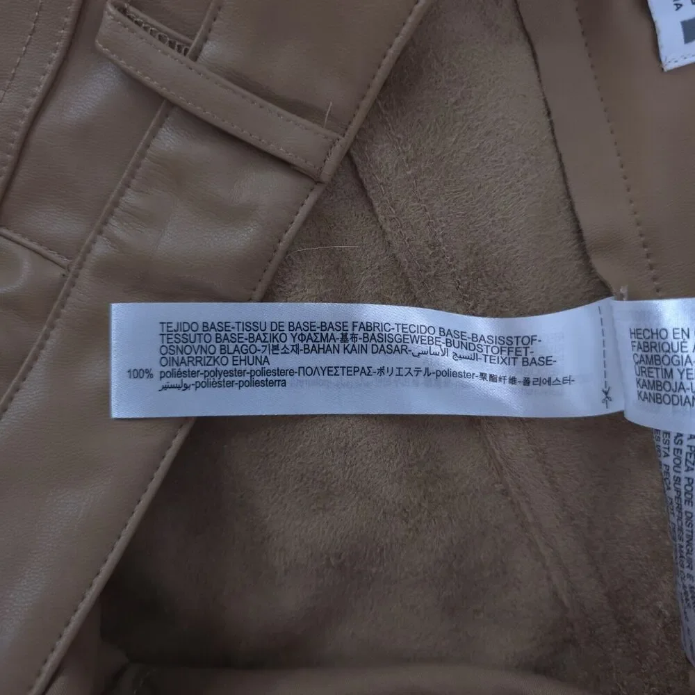 Zara Pants Womens 4 (27x25.5) Vegan Brown Faux Leather Flare Mid Rise‎